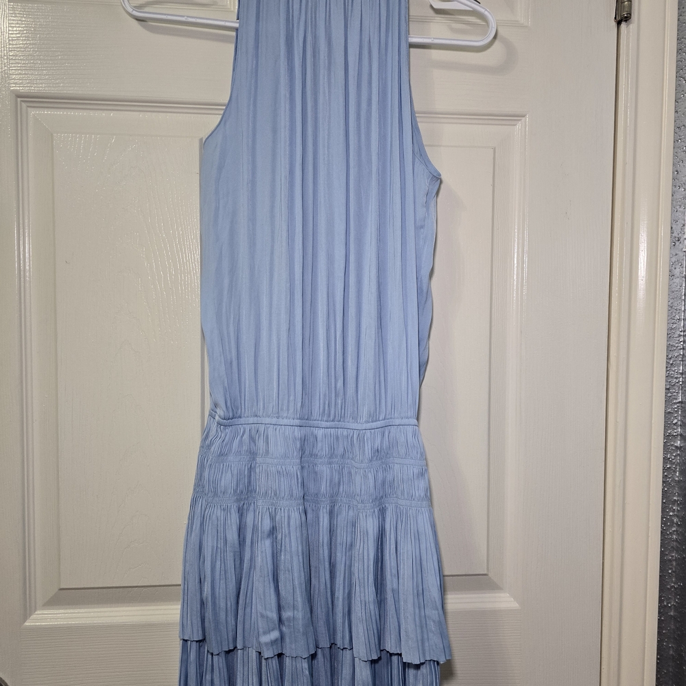 Current Air Blue Pleated Halter Midi Sundress - Picture 3 of 9